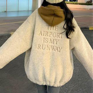 Hooded Panel Fleece Jacket Milky White - One Size
