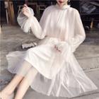 Mesh Long-sleeve Mid Dress Almond - One Size