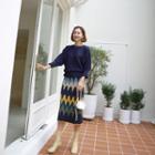 Color-block Long Knit H-line Skirt