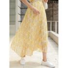 Floral Long Pleated Chiffon Skirt