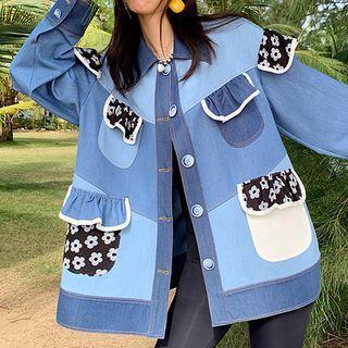 Flower Color Block Button Jacket
