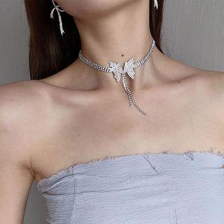 Rhinestone Butterfly Choker / Dangle Earring / Set