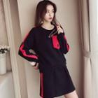 Set: Lettering Paneled Pullover + A-line Skirt