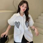 Heart Print Puff-sleeve Shirt White - One Size