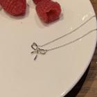Rhinestone Ribbon Necklace 1 Pc - Silver - One Size