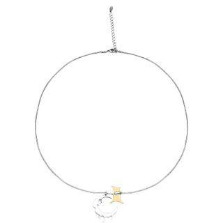 Moon & Star Pendant Stainless Steel Necklace Gold & Silver - One Size