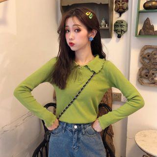 Ruffle Collar Long-sleeve Knit Top