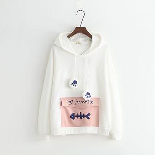 Fish Bone Print Panel Hoodie