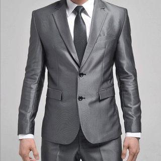 Set Of 3: Satin Plain Blazer + Dress Pants + Tie