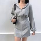 Long-sleeve Zip-up Hooded Mini Sheath Dress