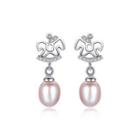 Sterling Silver Fashion Creative Trojan Purple Freshwater Pearl Earrings In With Cubic Zirconia Silver - One Size