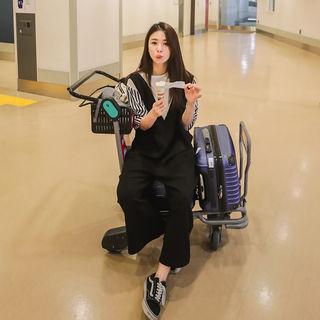 Plunge-neck Wide-leg Overall Pants