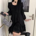 Lace Panel Mini A-line Dress Black - One Size