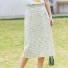 Plaid Midi Skirt Tea Green - One Size