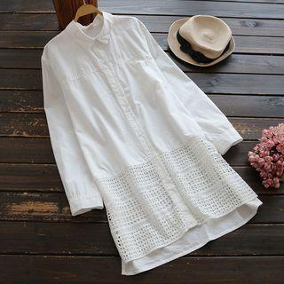 Long-sleeve Lace-panel Long Shirt