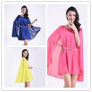 Chiffon Cape-sleeve Mini A-line Dress