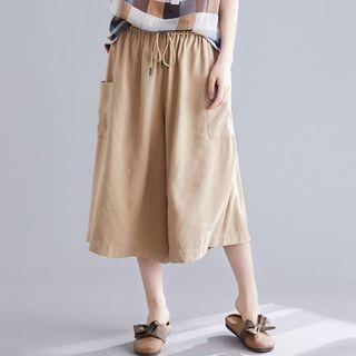Plain Capri Wide-leg Pants Almond - L