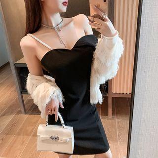 One-shoulder Faux Pearl Sheath Dress