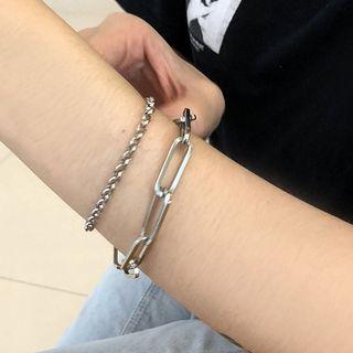 Stainless Steel Layered Chain Bracelet Woman - Silver - One Size
