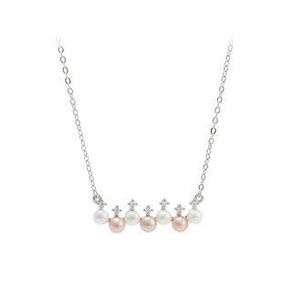 925 Sterling Silver Fashion Elegant Geometric Freshwater Pearl Necklace Silver - One Size