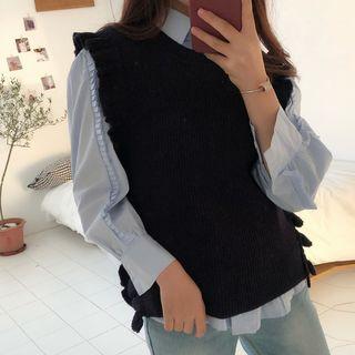Set: Knit Vest + Ruffle Blouse
