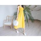Square-neck Sleeveless Smocked Long Dress