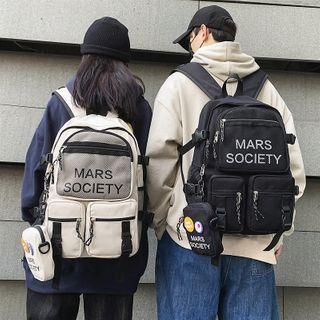 Set: Mesh Pocket Multi-section Backpack + Crossbody Pouch