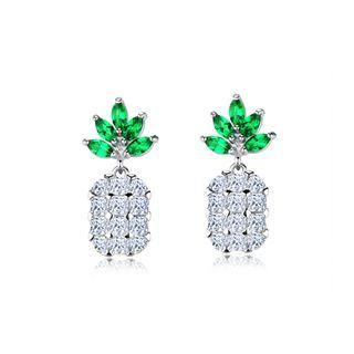 Fashion And Creative Pineapple Stud Earrings With White Cubic Zirconia Silver - One Size