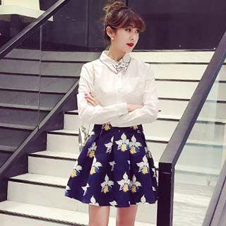Set: Long-sleeve Shirt + Floral Skirt