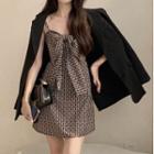 Spaghetti Strap Print Bow Cutout Mini A-line Dress