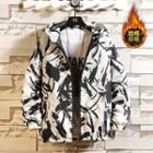 Pattern Printed Zipped Fleece Hooded Padded Coat