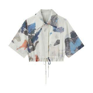Elbow-sleeve Print Crop Shirt