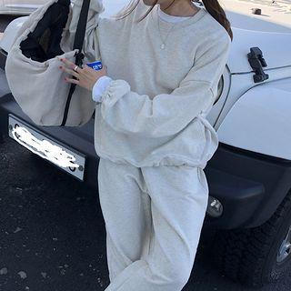 Set: Plain Pullover + Drawstring Cuff Sweatpants