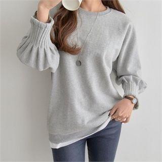 Pintuck-cuff Plain Sweatshirt