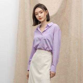 Pocket-front Dotted Shirt Lavender - One Size