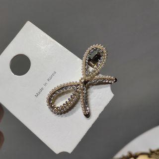 Bow Faux Pearl Rhinestone Hair Clip Bow - One Size