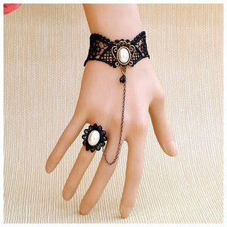 Faux Pearl Lace Bracelet With Ring
