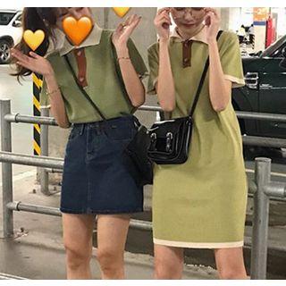 Short-sleeve Polo Collar Knit Dress / Sweater