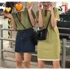 Short-sleeve Polo Collar Knit Dress / Sweater