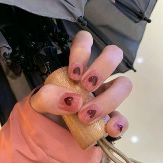 Heart Faux Nail Tips Pd-108 - Brown - One Size