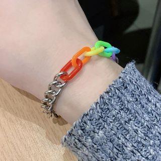 Rainbow Acrylic Stainless Steel Bracelet Red & Tangerine & Yellow - One Size