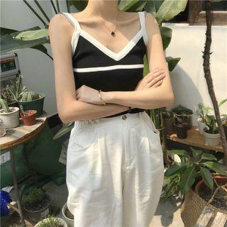 V-neck Contrast Trim Knit Cropped Camisole Top