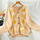Printed V-neck Cardigan Yellow - One Size