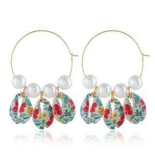 Faux Pearl Floral Print Shell Fringed Earring