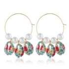 Faux Pearl Floral Print Shell Fringed Earring