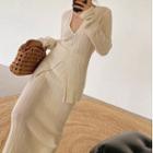 V-neck Knit Top / Maxi Pencil Skirt