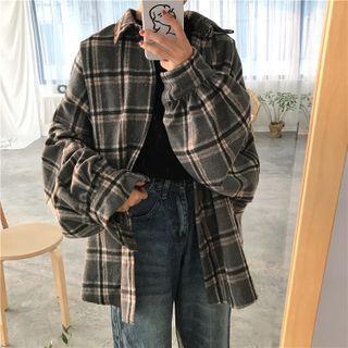 Color-block Plaid Oversize Shirt
