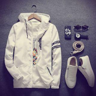 Letter Tape Hooded Zip Jacket