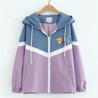 Cow Embroidered Hooded Zip Jacket