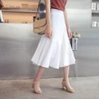 Band-waist Ruffle-hem Linen Long Skirt